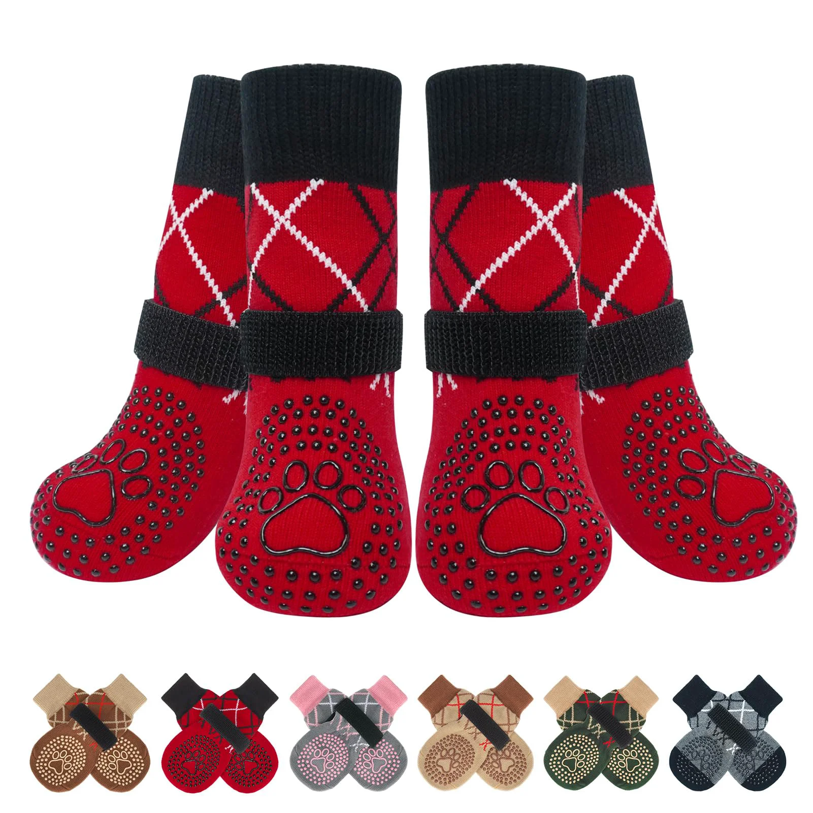 Natural BEAUTYZOO 6PCS Dog Socks - Anti-Slip Traction Boots for Small Medium Dogs Red SM Selected
