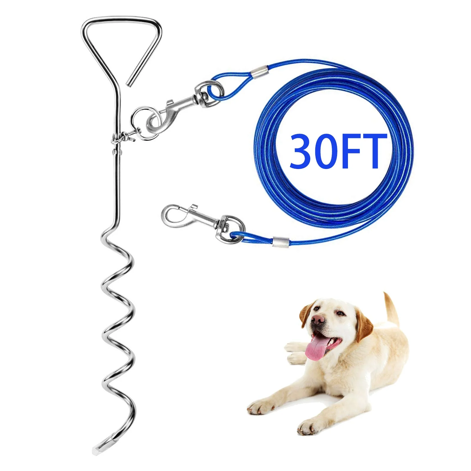 High-End Evilplan 30ft Dog Tie Out Cable Anti-Rust Spiral Stake Heavy-Duty Outdoor Leash Up to 125 lbs Fine Crafted