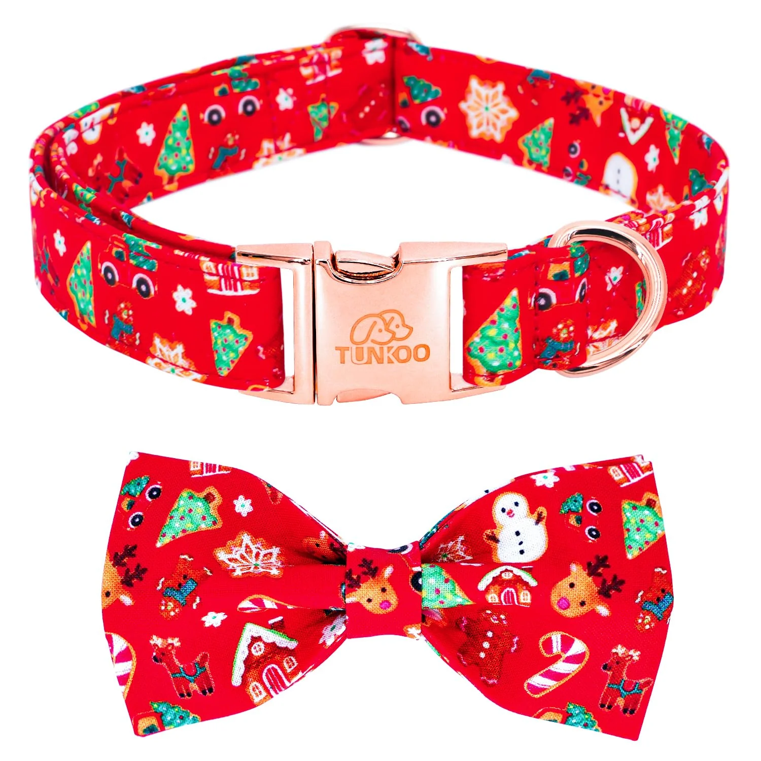 Classic Tunkoo Christmas Dog Collar with Elegant Bow Tie – Soft Cotton Adjustable Premium Metal Buckle Natural
