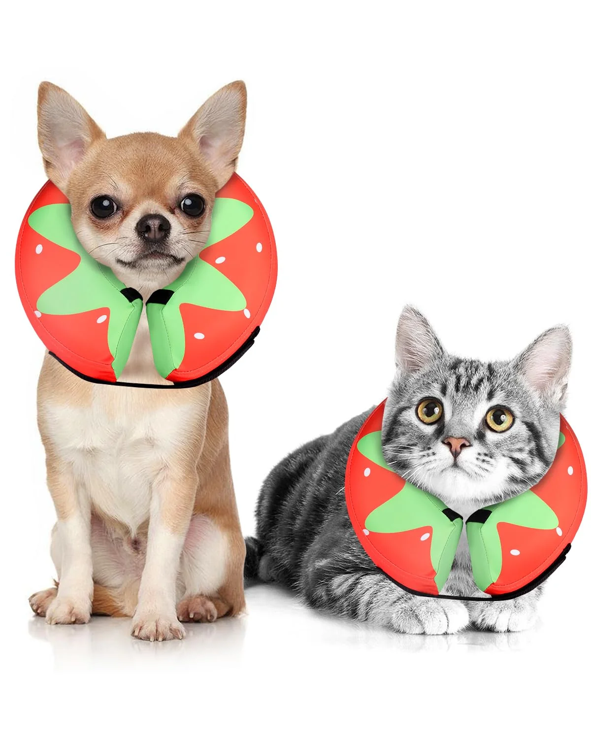 Practical MIDOG Soft Inflatable Donut E-Collar Strawberry-XS – Comfortable After-Surgery Recovery for Dogs Cats Sophisticated