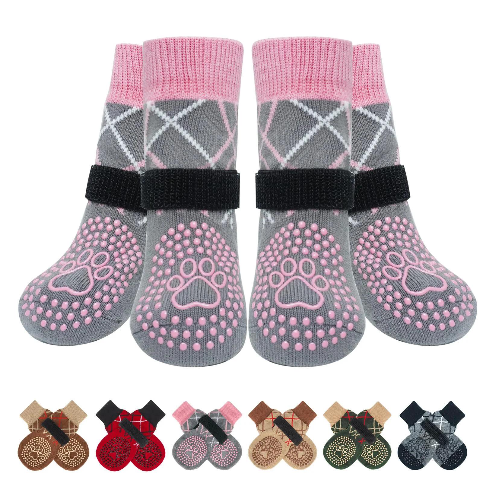 Smooth BEAUTYZOO 6PCS Dog Socks – Anti-Slip Paw Protectors Pink Grey Fast