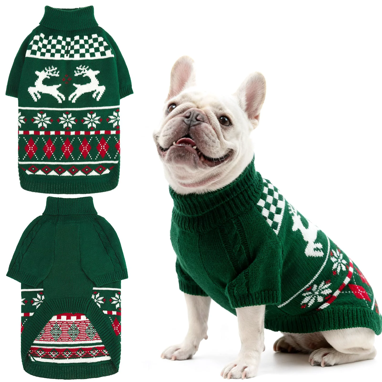 Unique EXPAWLORER Dog Christmas Sweater – Knit Turtleneck Holiday Outfit for Small to Large Dogs Green Size M Specialty