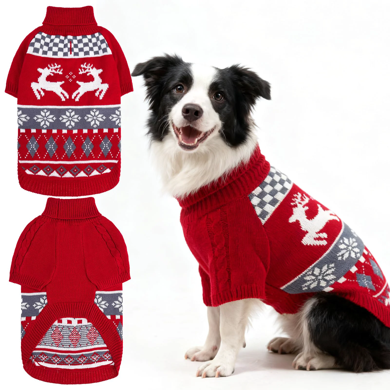 Secure EXPAWLORER Dog Christmas Sweater - Red Knit Turtleneck for XS-L Sizes Warm Cozy Prestigious
