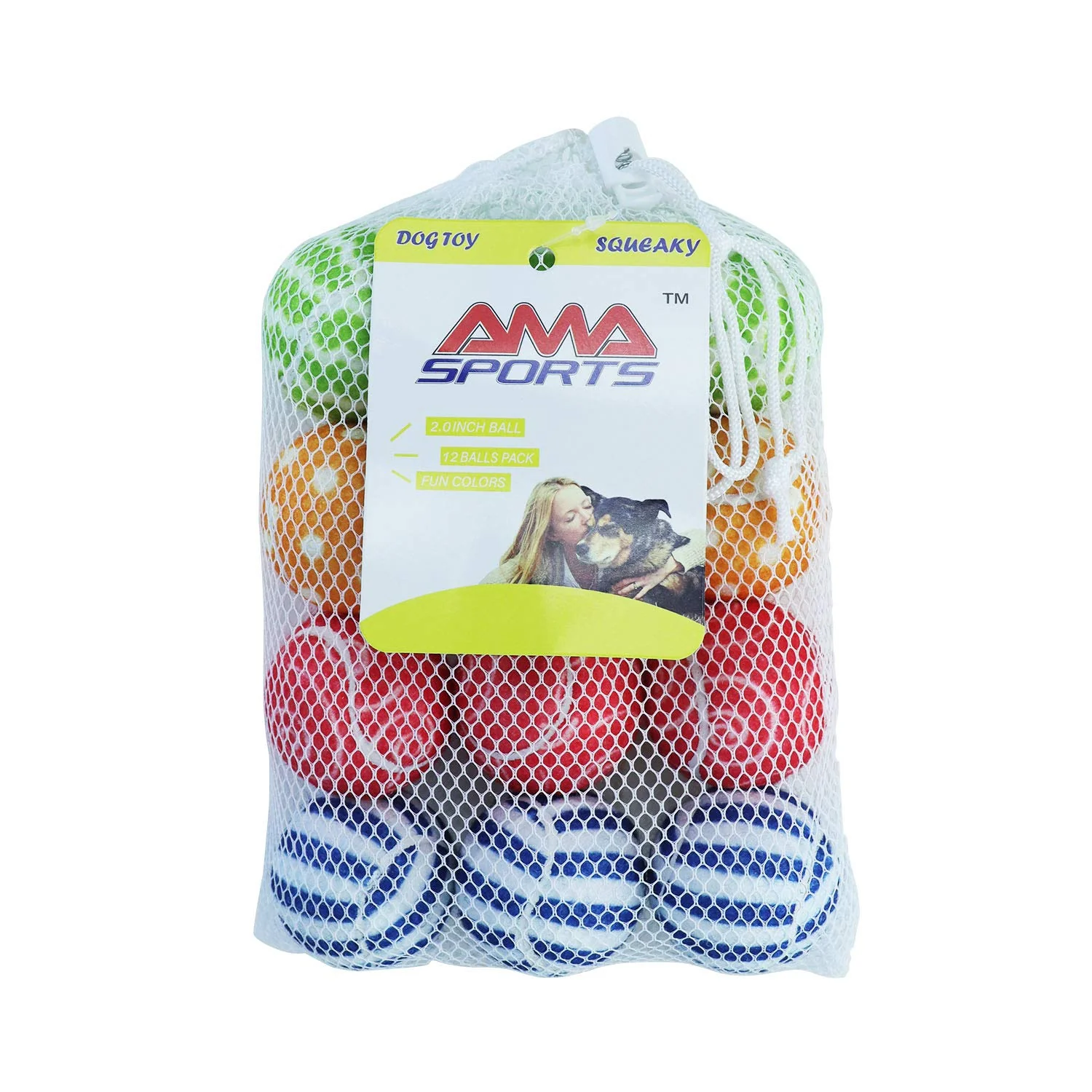 Trendy AMA SPORT Squeaky Tennis Balls for Dogs – 12 Pack 2.0-Inch Small Size Stylish