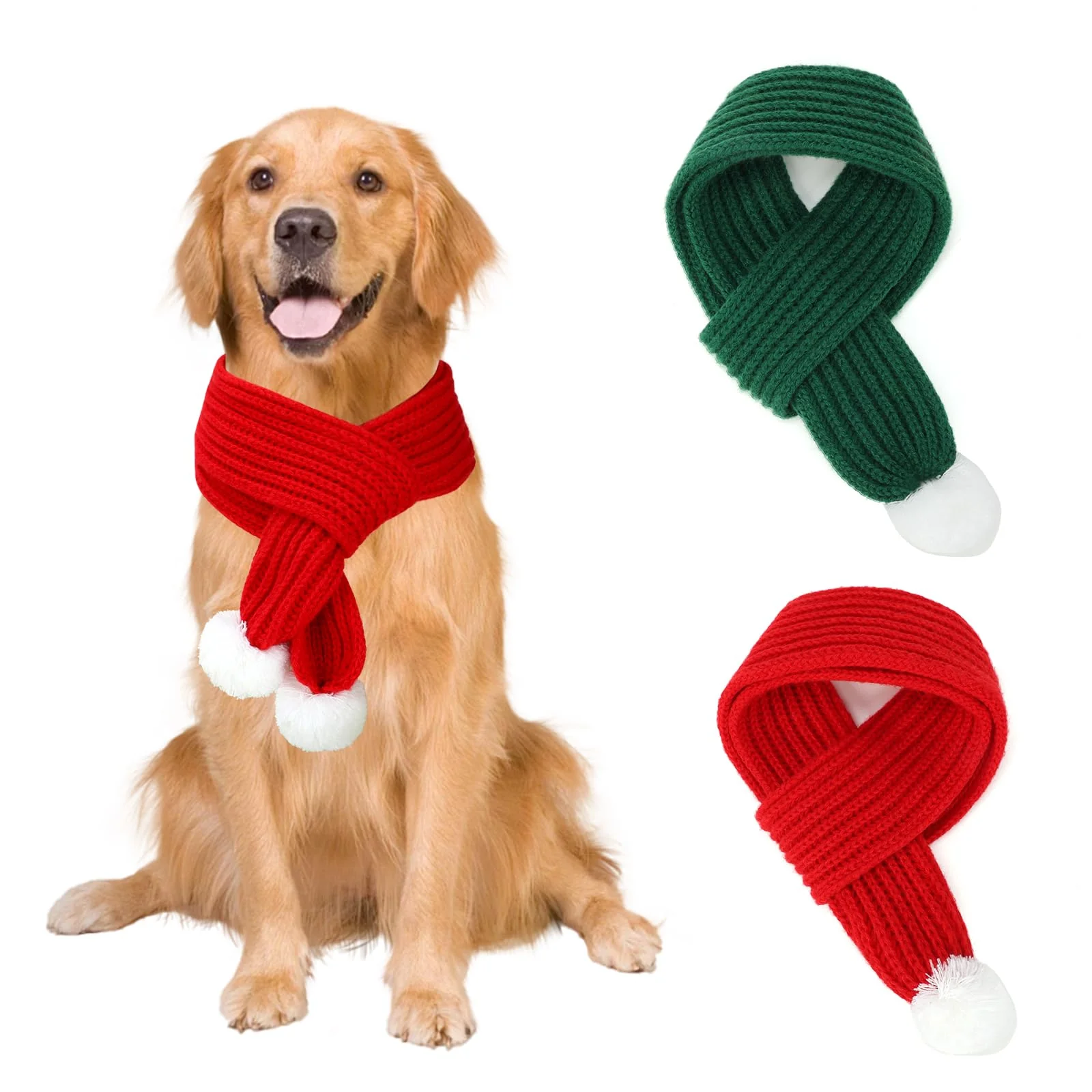 Certified BWOGUE 2-Piece Knitted Dog Christmas Scarf Bandana — Red Green Medium Large Efficient