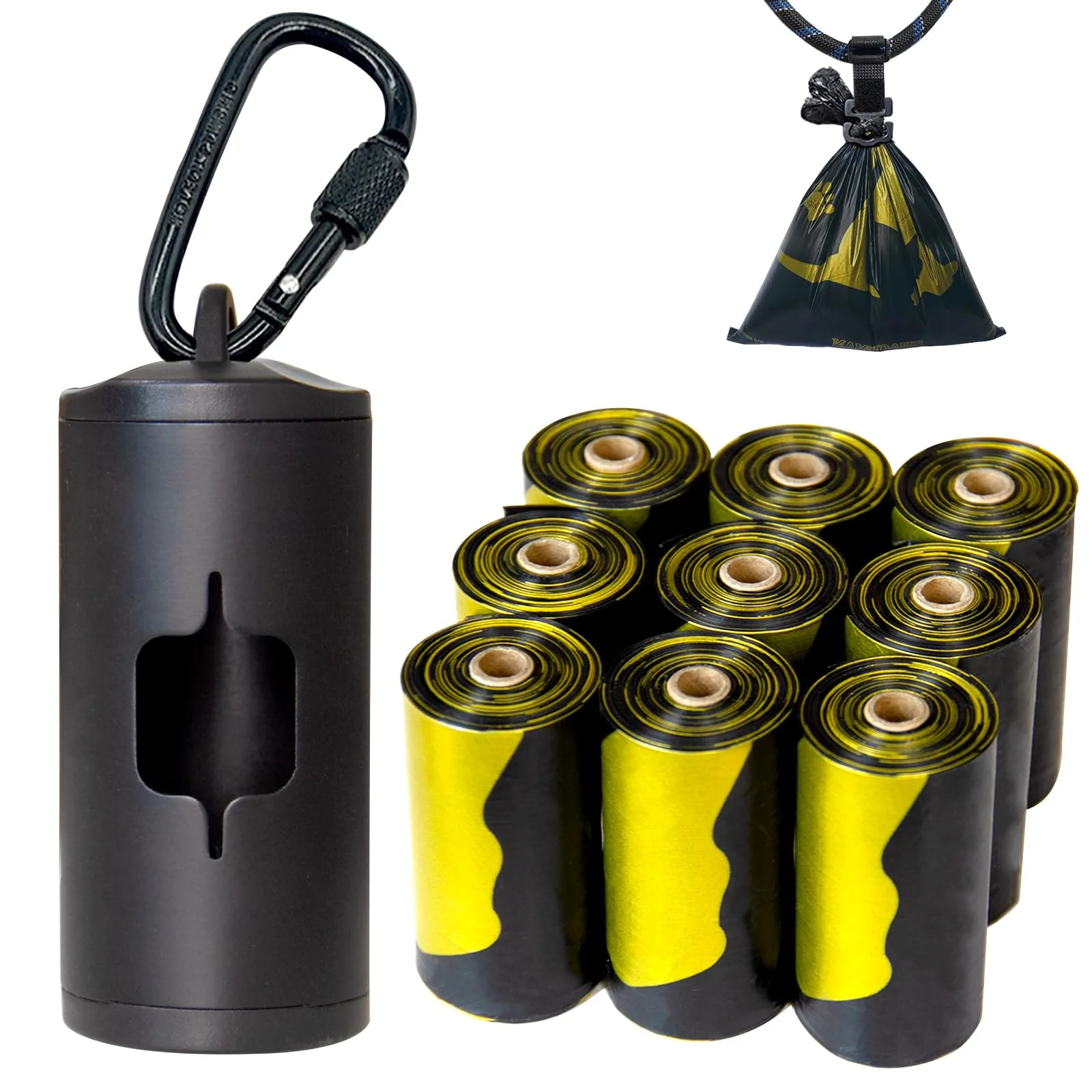 Unique SHAOUMAN Metal Dog Poop Bag Holder with Leash Clip — Scratch-Resistant Aluminum 135 Bags 3 Accessories Black Smooth